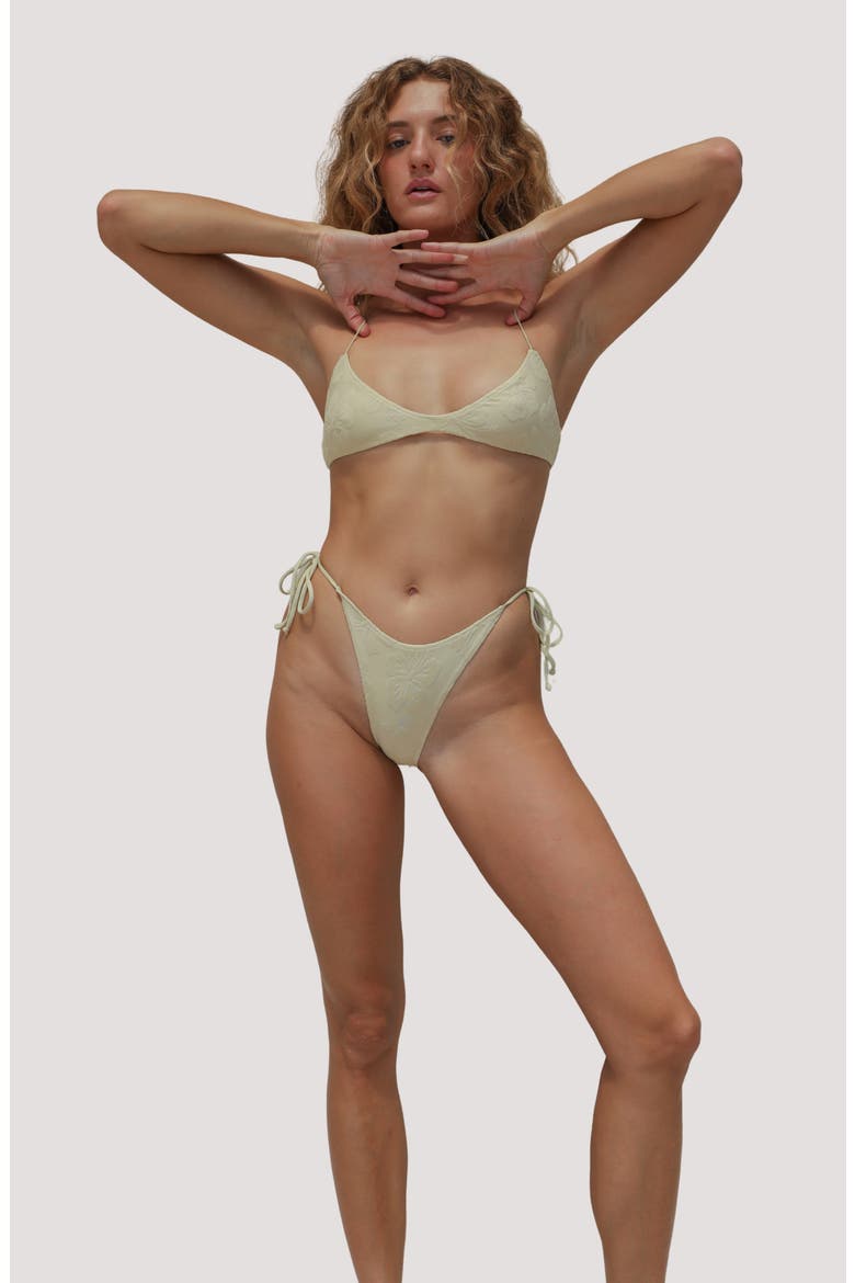 Ines Tie Back Swim Top, Alternate, color, HORCHATA HIBISCUS TOWELLING