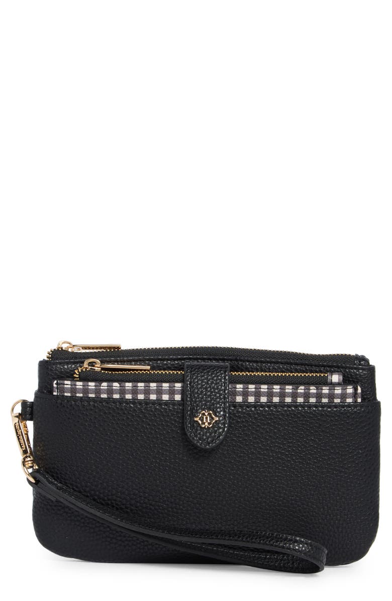 Nanette Lepore Faux Leather Wristlet with Card Case, Main, color, Black / Gingham Bows