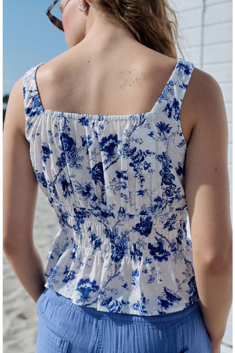 Floral Smocked Cotton Camisole, Alternate, color, WHITE/ BLUE