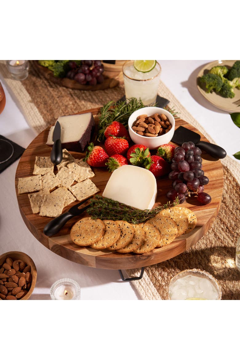 Acacia Wood Footed Cheese Board and Knife Set, Alternate, color, Wood
