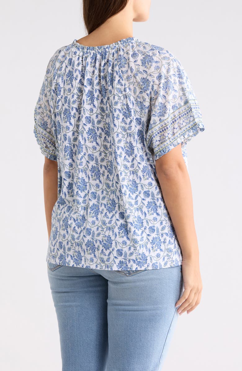 Lucky Brand Short Sleeve Split Neck Top, Alternate, color, Blue Multi