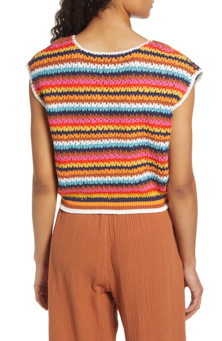 Marine Layer Avery Stripe Crochet Cotton Blend Top, Alternate, color, 