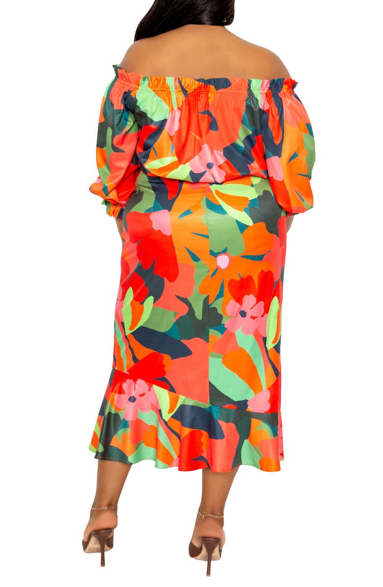 BUXOM COUTURE Floral Off-the-Shoulder Fit & Flare Dress, Alternate, color, Orange Multi