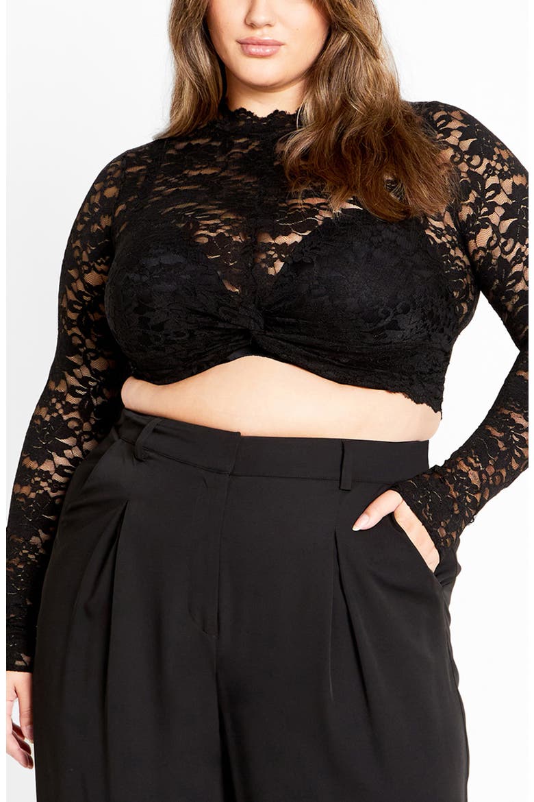 Arlette Sheer Lace Crop Top, Main, color, BLACK