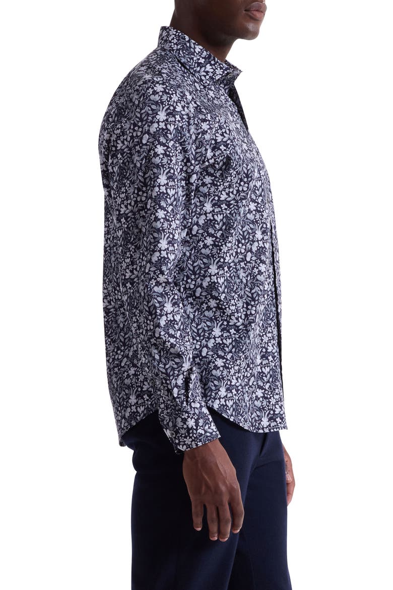Axel Shaped Fit Floral Stretch Button-Up Shirt, Alternate, color, BLACK