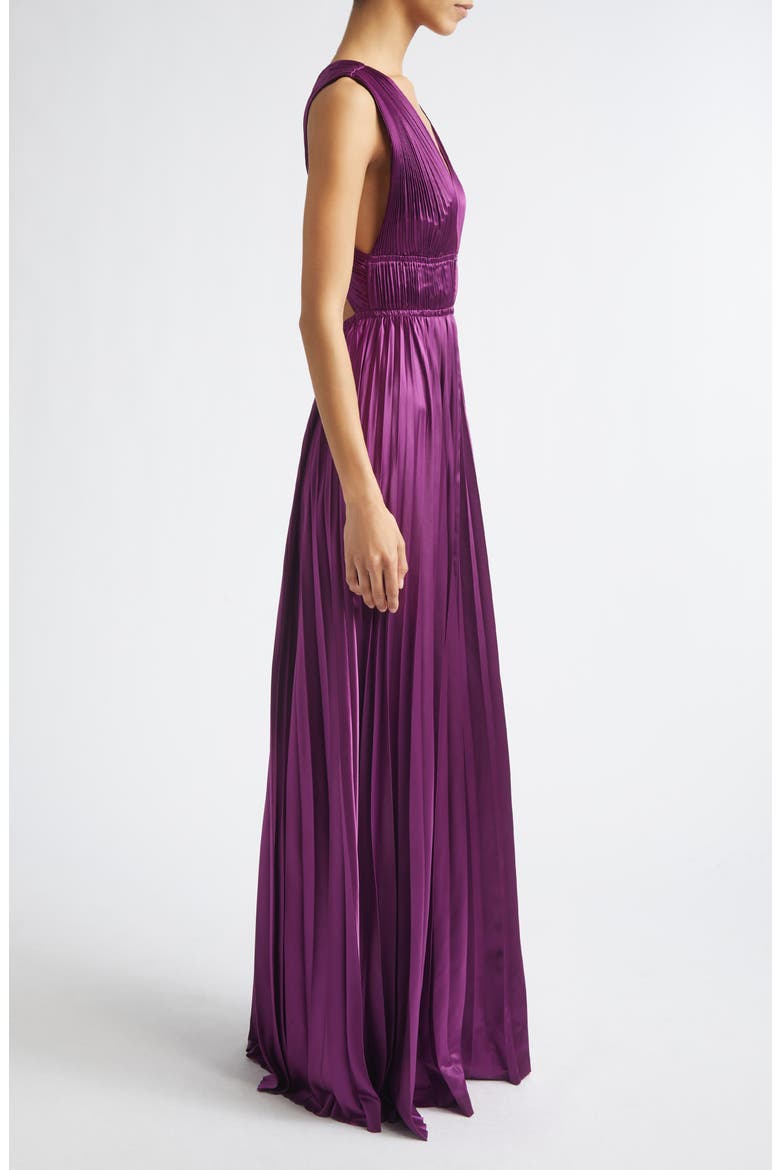 Lena Pleat Satin Gown, Alternate, color, AMARANTH