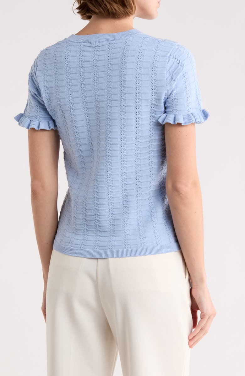 T Tahari Crewneck Pointelle Stitch Sweater, Alternate, color, Blue Bell