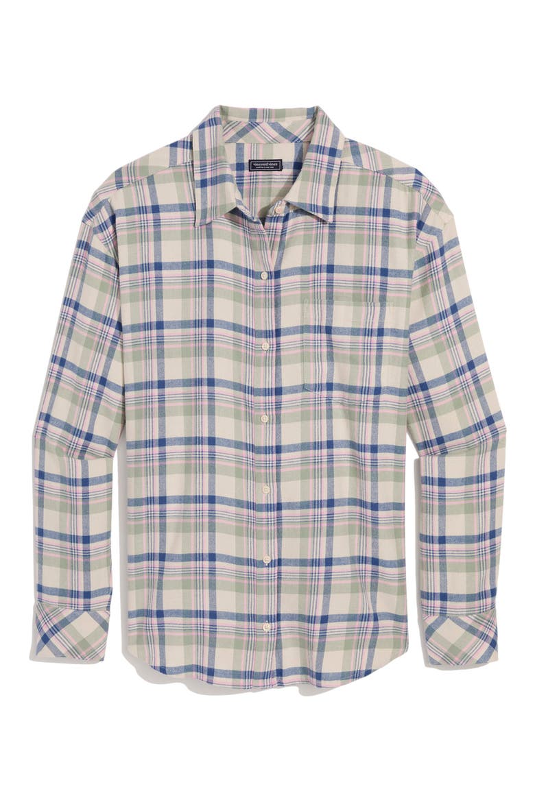 Birdie Relaxed Fit Cotton Blend Flannel Button-Up Shirt, Main, color, MEG PLAID - STONE