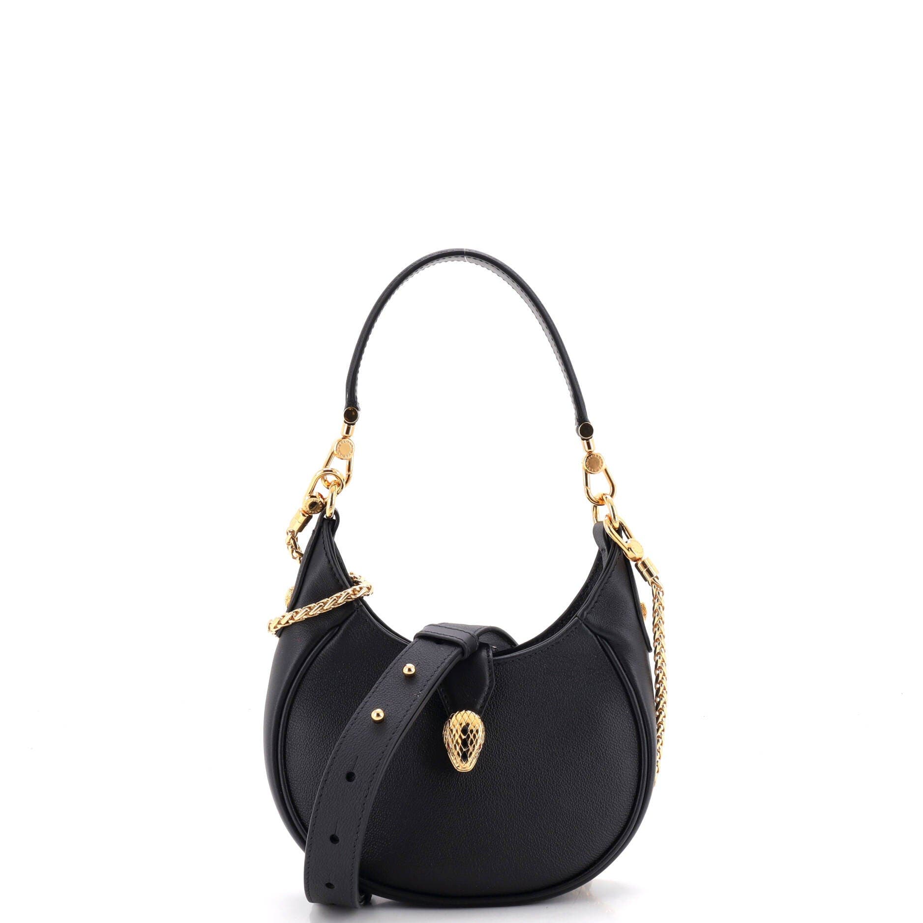 Serpenti Ellipse Crossbody Bag Leather Mini, Main, color, Black