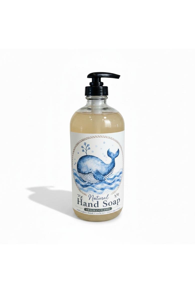 Natural Hand Soap in Glass Dispenser with Nautical Design, Main, color, None