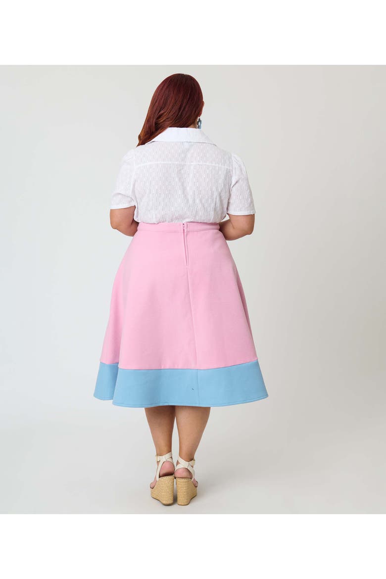 Plus Size High Waist Soda Shop Swing Skirt, Alternate, color, Pink W/Blue Border
