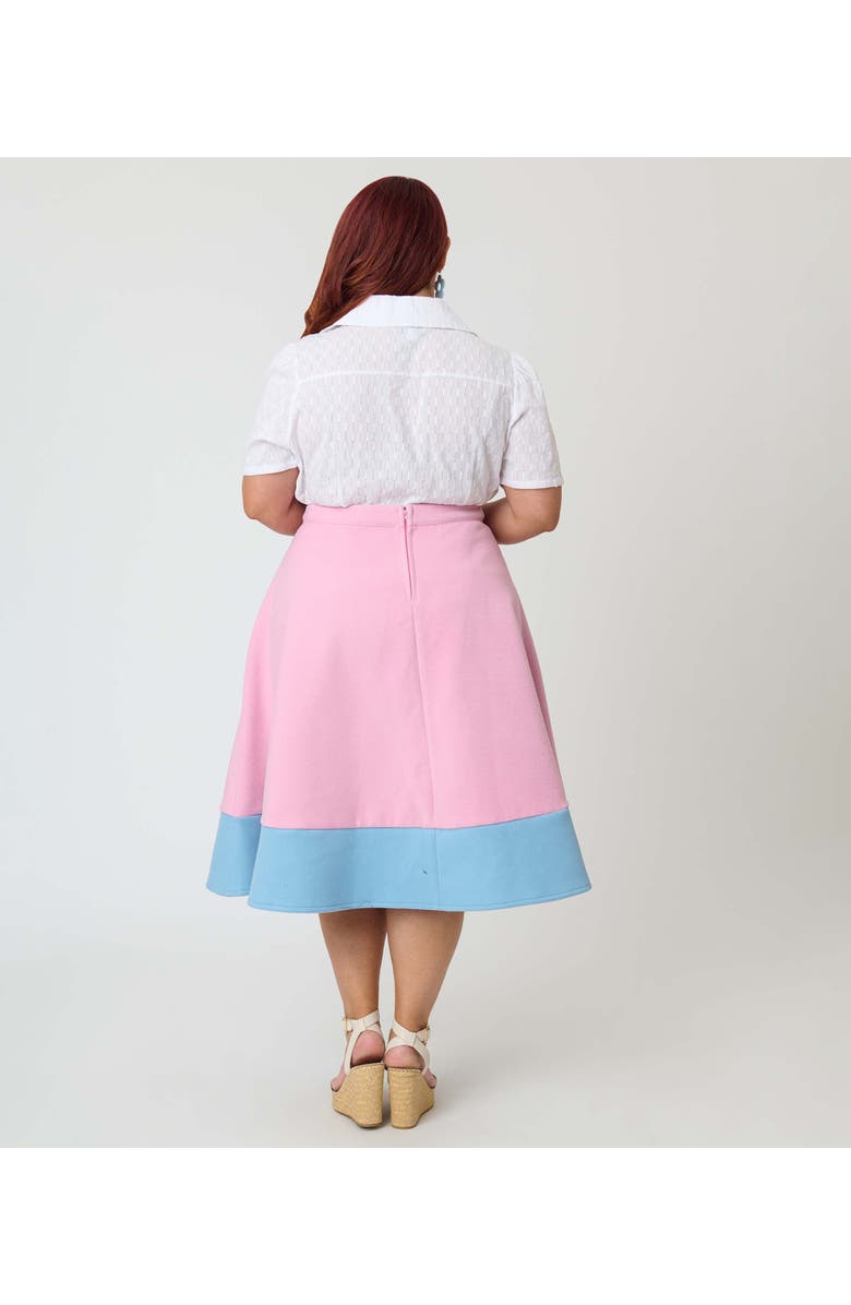 Unique Vintage Plus Size High Waist Soda Shop Swing Skirt, Alternate, color, Pink W/Blue Border