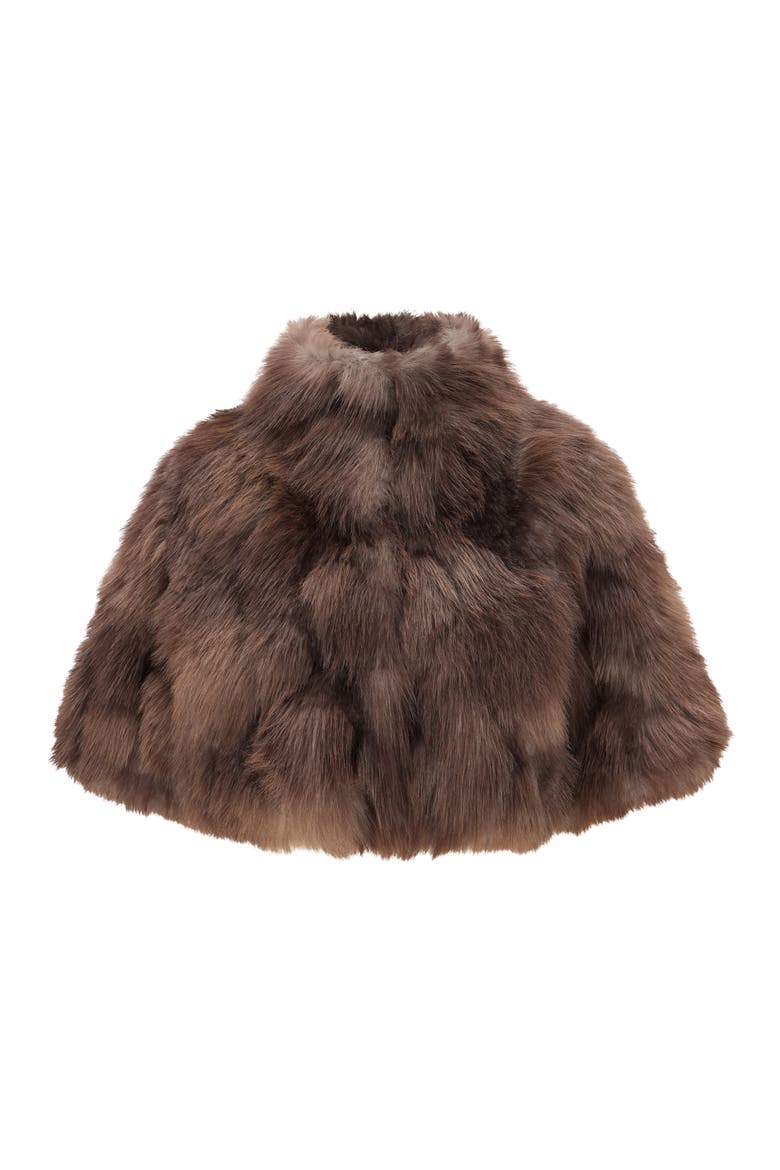 Fur-Free Fox (Faux Fur) Short Bolero, Short Sleeves, Alternate, color, BROWN