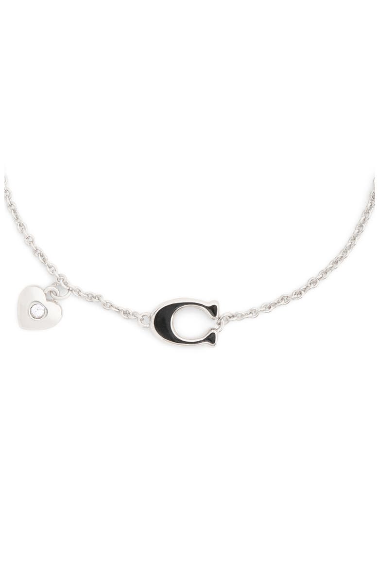 Signature C Heart Charm Bracelet, Alternate, color, BLACK/ RHODIUM