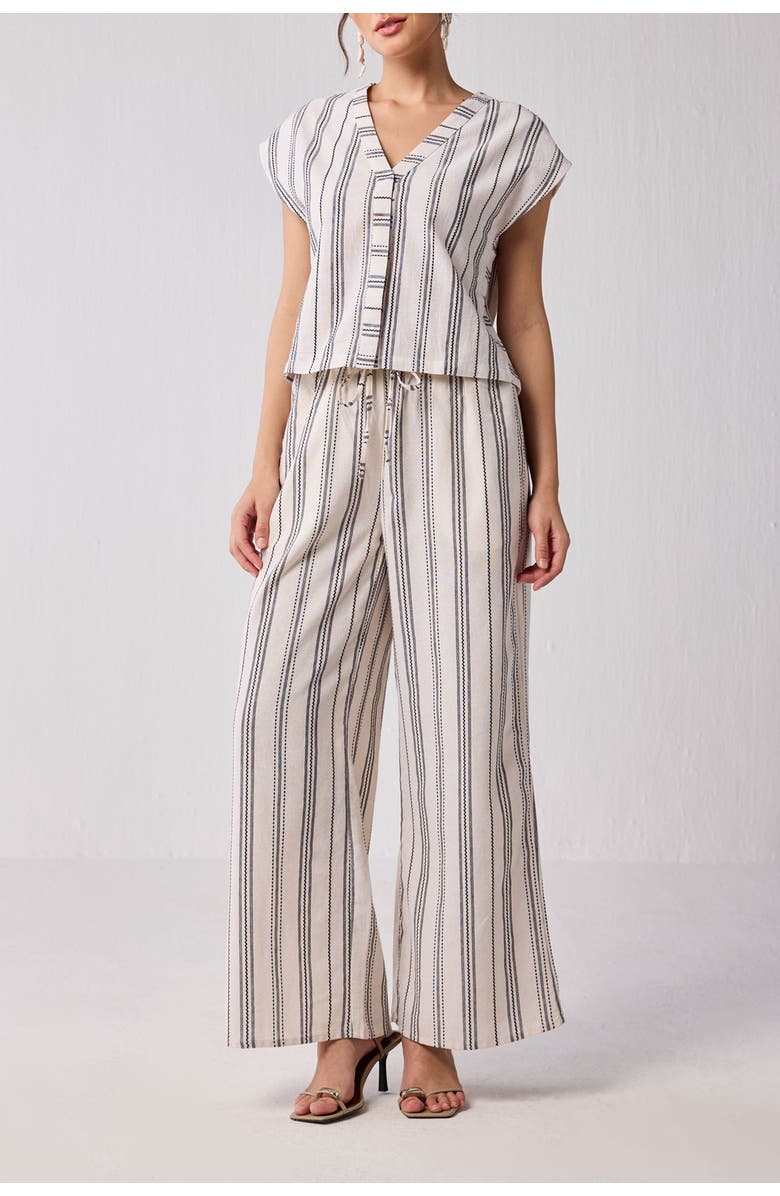 Reistor Women's Wide-leg Drawstring Pants in Stripes Small, Main, color, Off-White