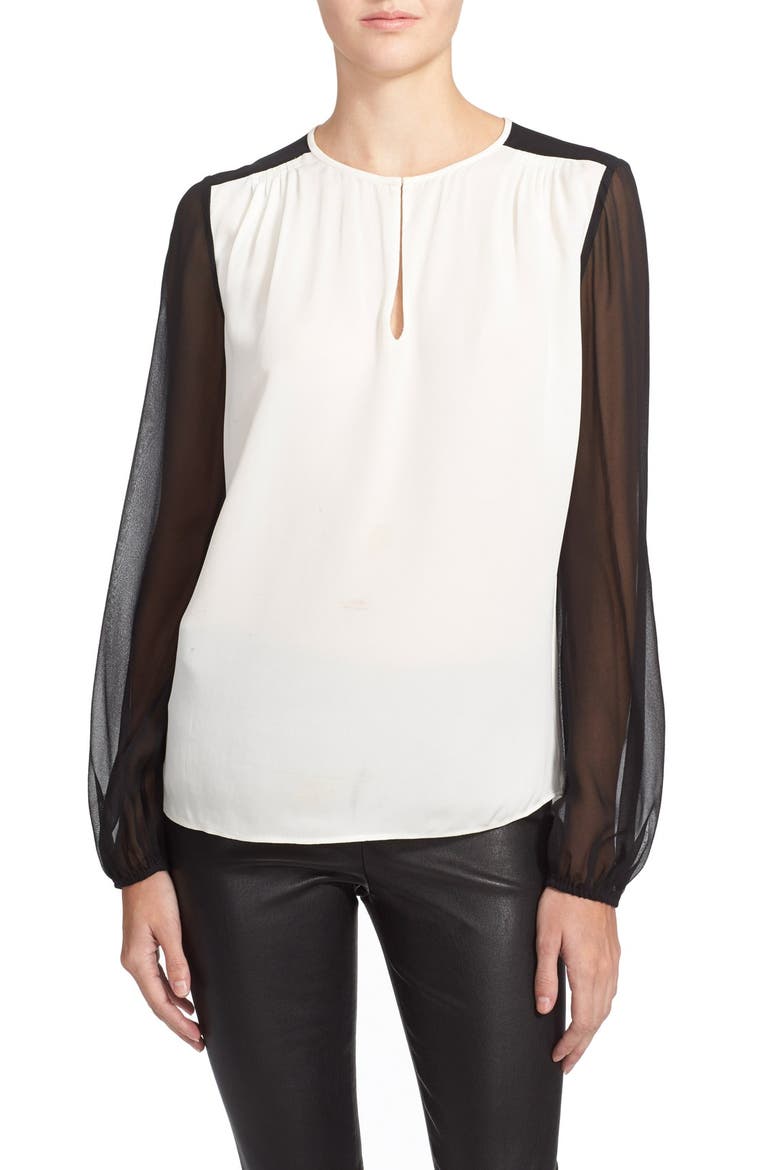 'Nikki' Silk Top, Main, color, IVORY/ BLACK