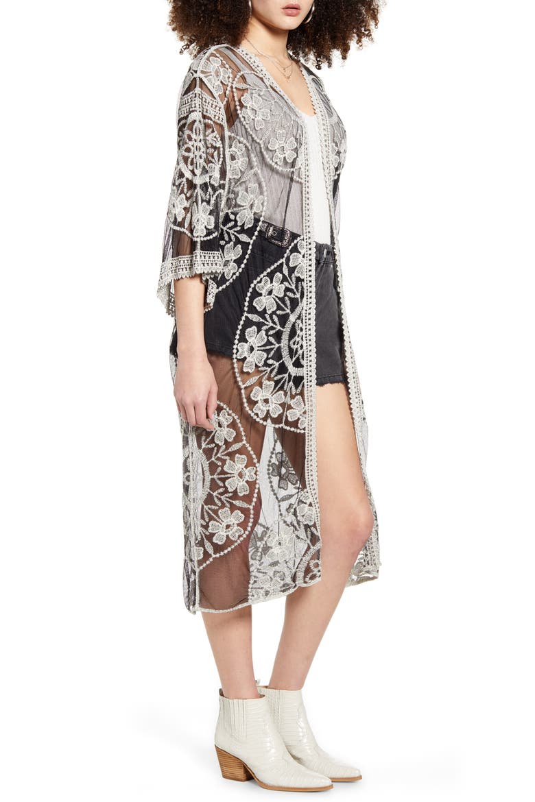 Embroidered Mesh Duster, Alternate, color, BLACK/ WHITE