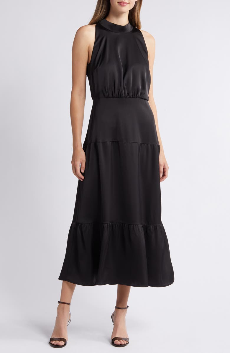 Sam Edelman High Neck Sleeveless Satin Dress, Main, color,