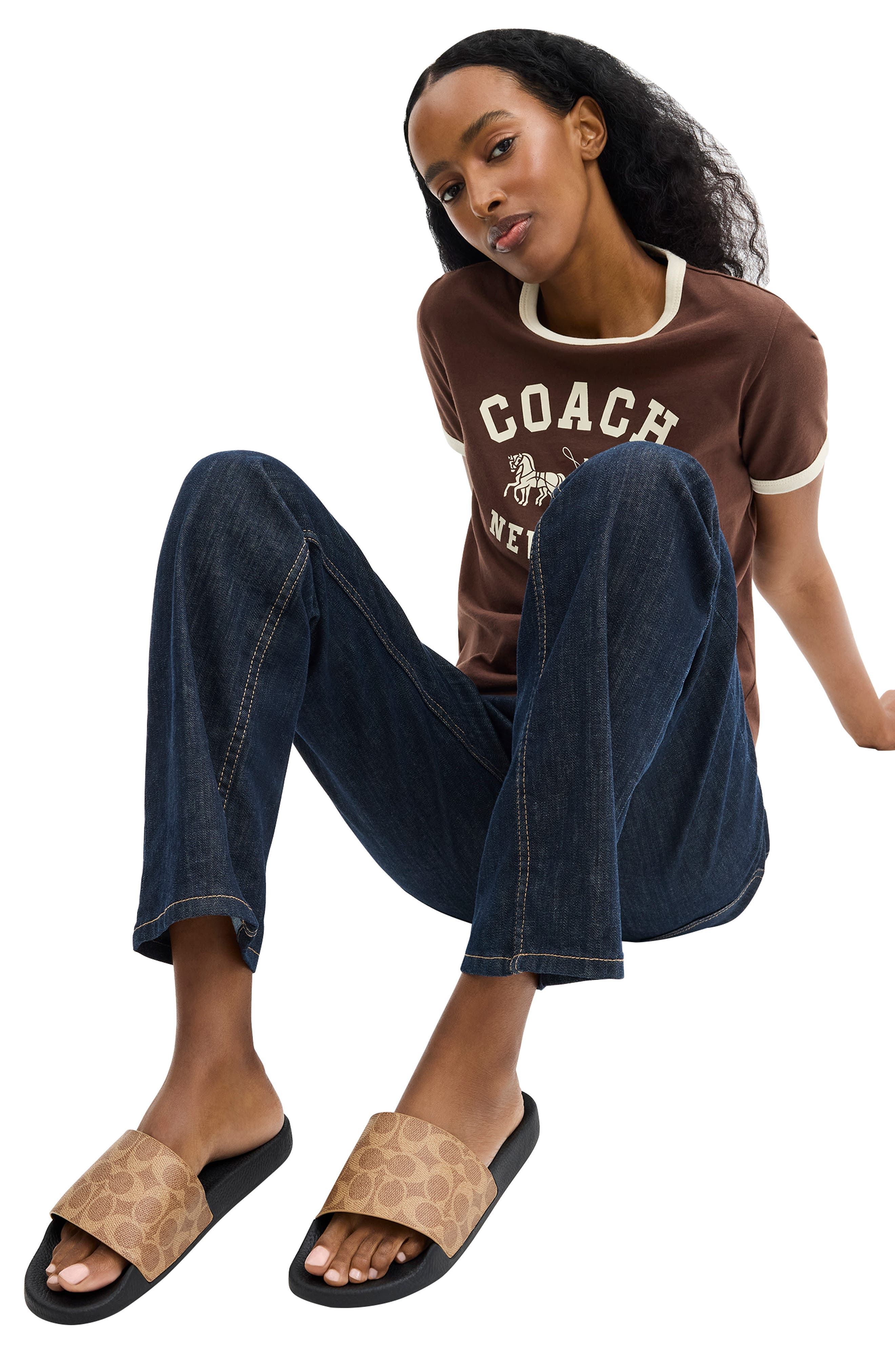 COACH Udele Logo Monogram Slide Sandal, Alternate, color, Tan