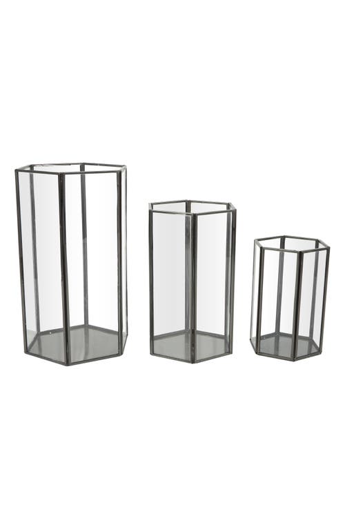 Uma Set Of 3 Modern Metal Lantern Candle Holders In Clear