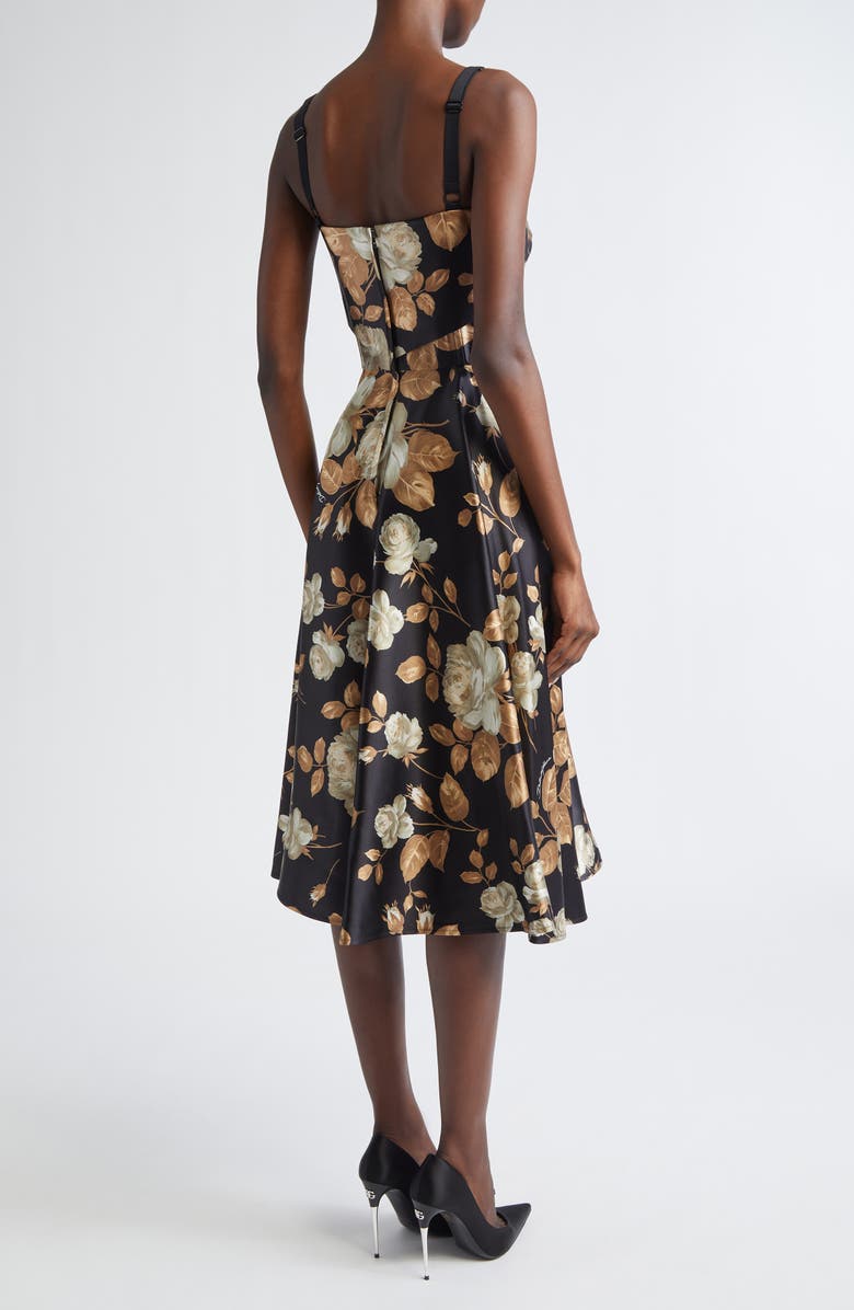 Dolce&Gabbana Rose Print Stretch Satin Charmeuse Dress, Alternate, color, Hn5qq Rose Vintage F.nero