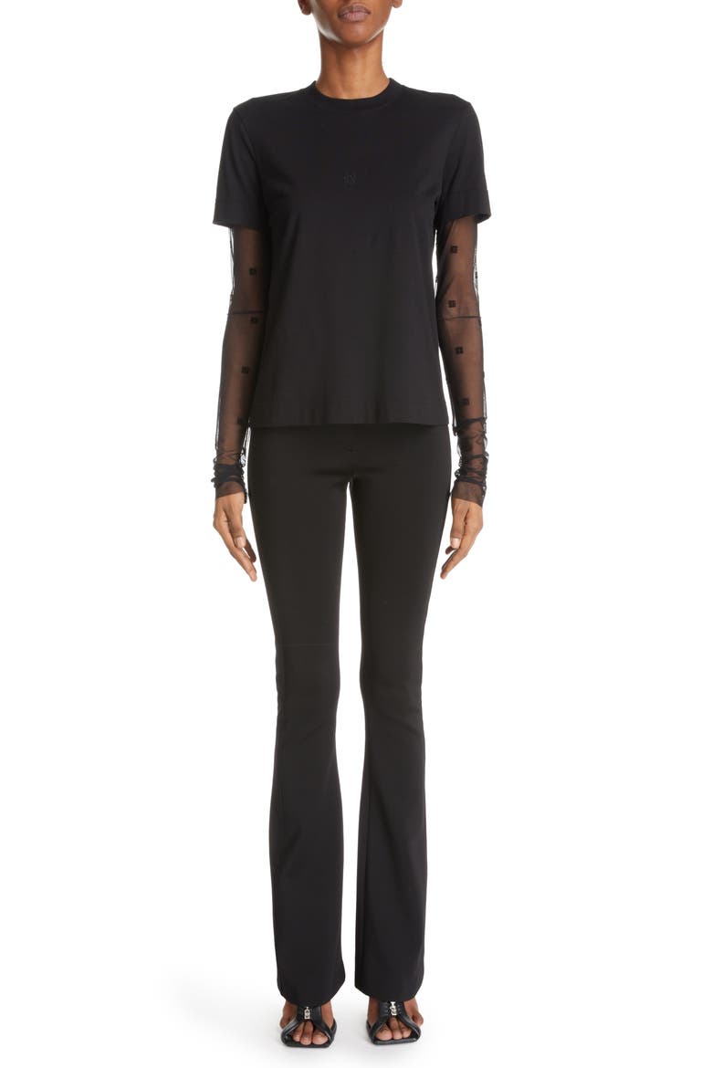 4G Tulle Sleeve Cotton T-Shirt, Alternate, color, BLACK