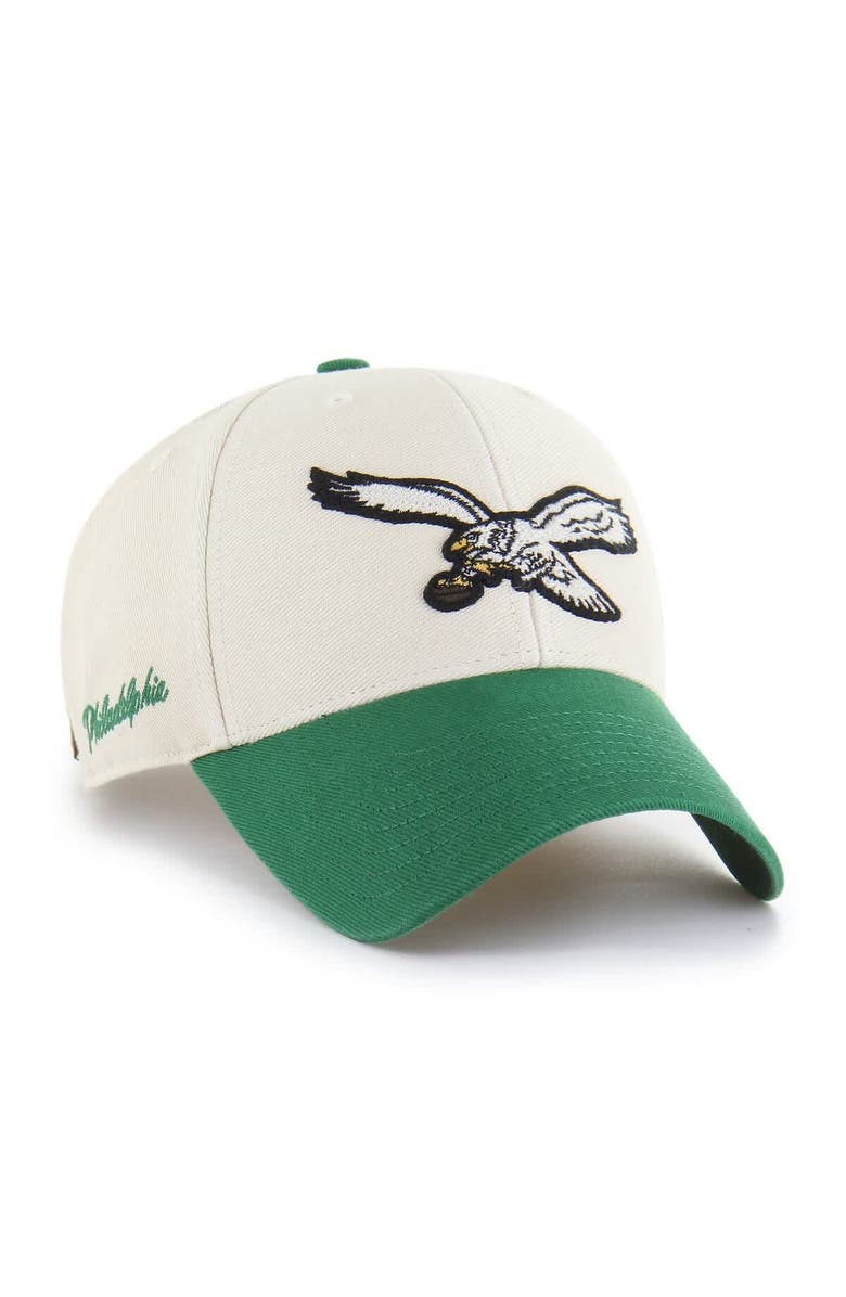 '47 Men's '47 Cream/Kelly Green Philadelphia Eagles Fairfield MVP Throwback Adjustable Hat, Main, color,
