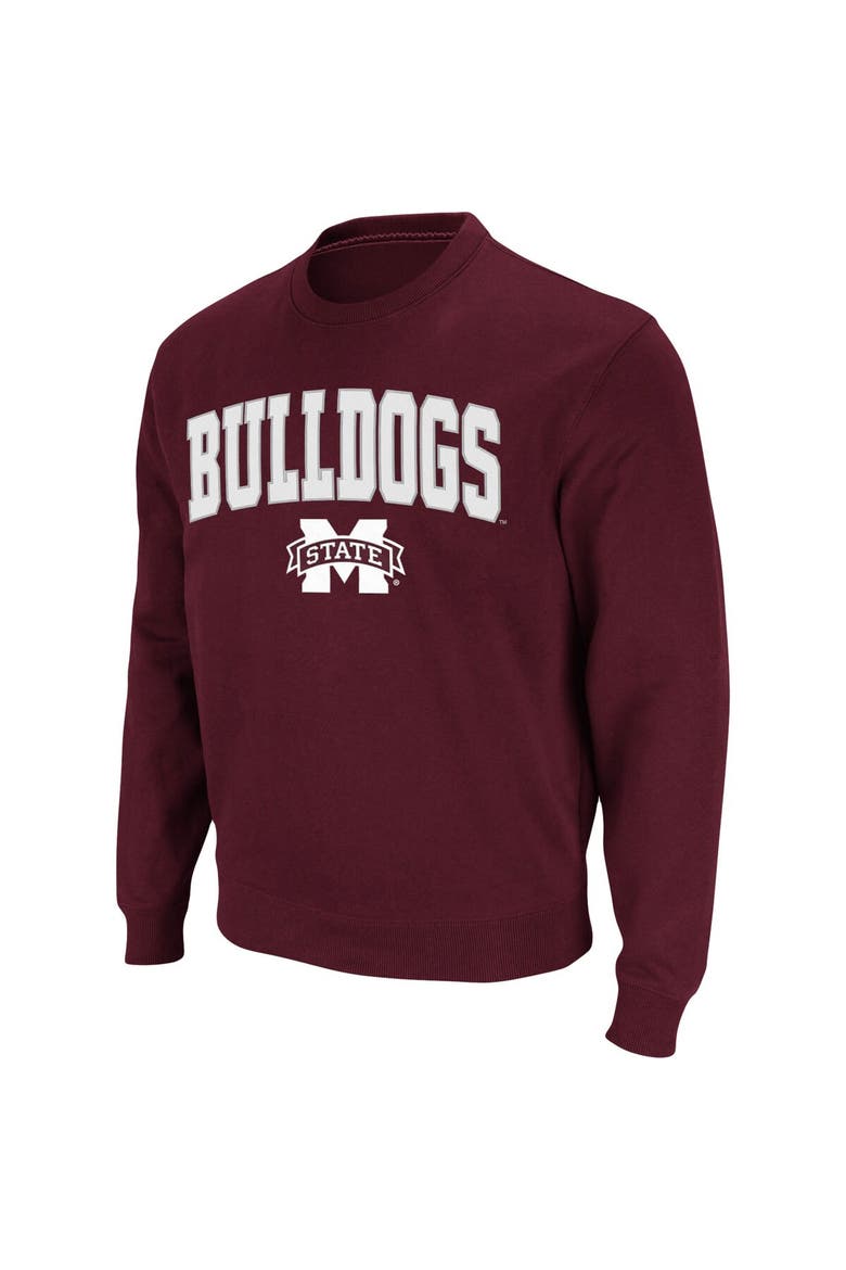 Men's Colosseum Maroon Mississippi State Bulldogs Arch & Logo Tackle Twill Pullover Sweatshirt, Alternate, color, Maroon