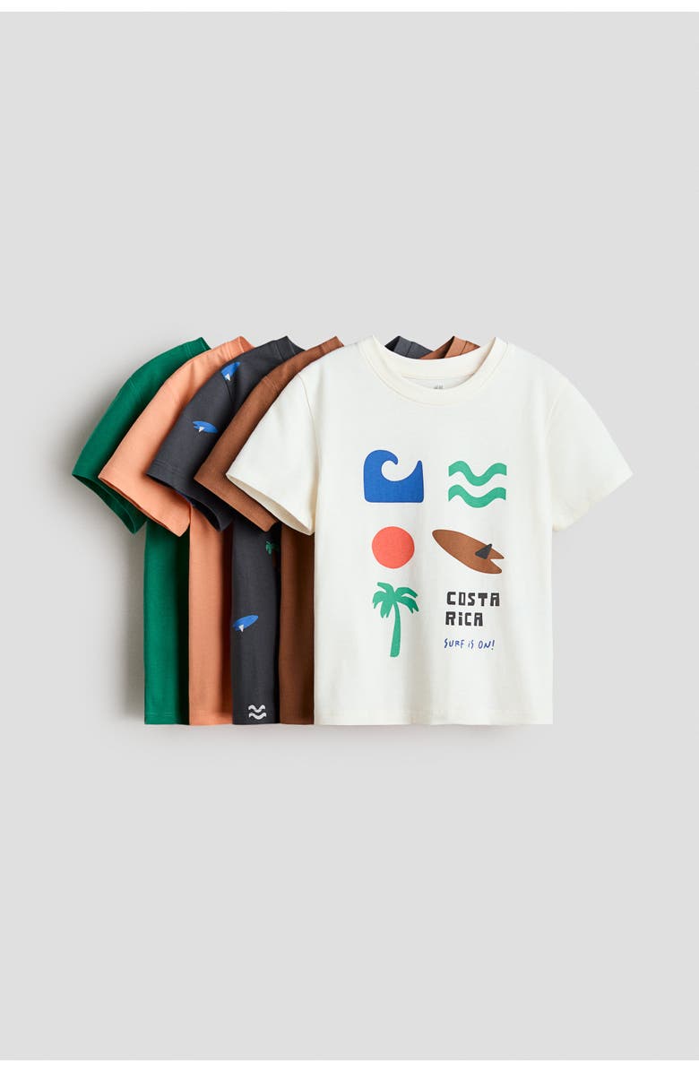 H&M 5-pack jersey t-shirts, Main, color, Cream/Dark Beige