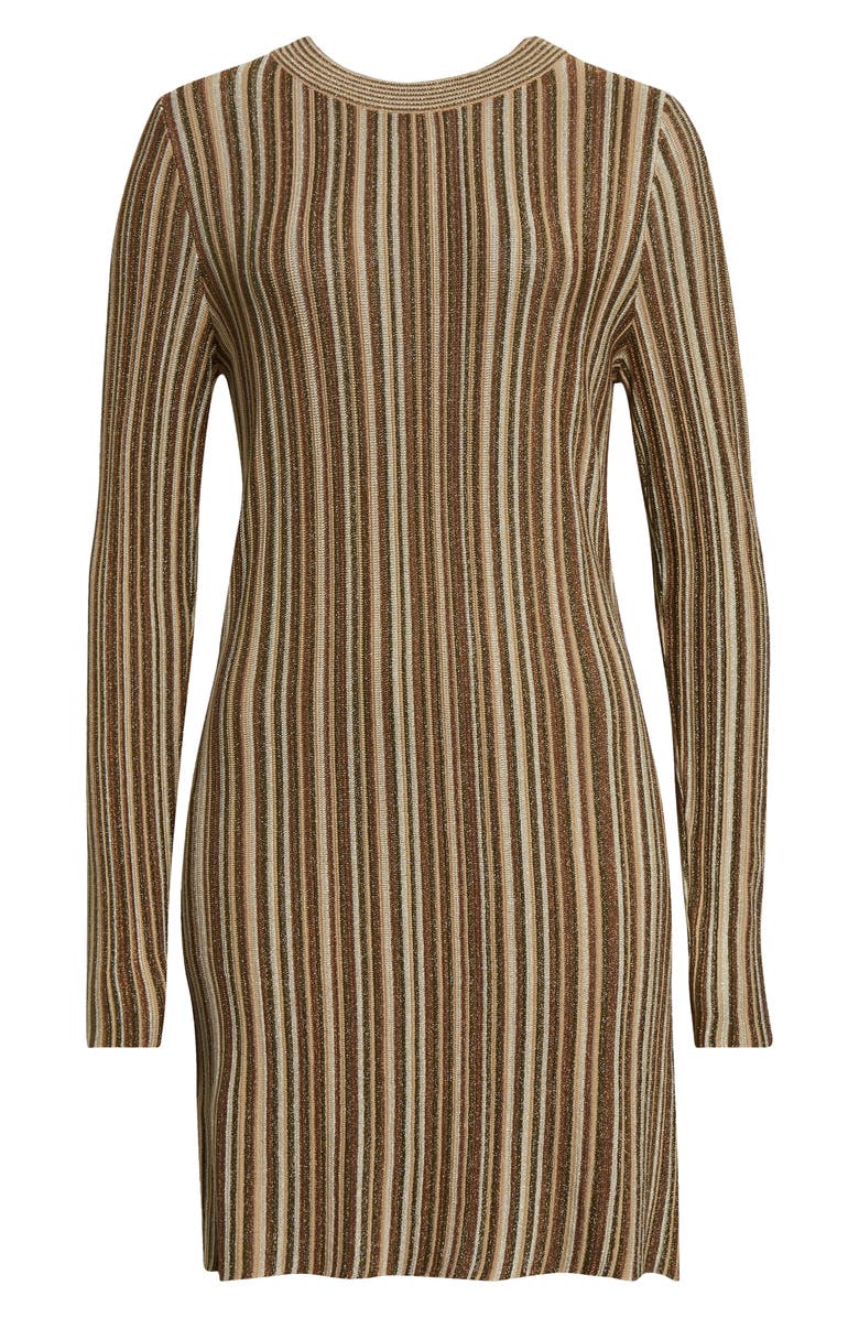 Veronica Beard Jane Metallic Stripe Long Sleeve Sweater Dress, Alternate, color, Gold Bronze