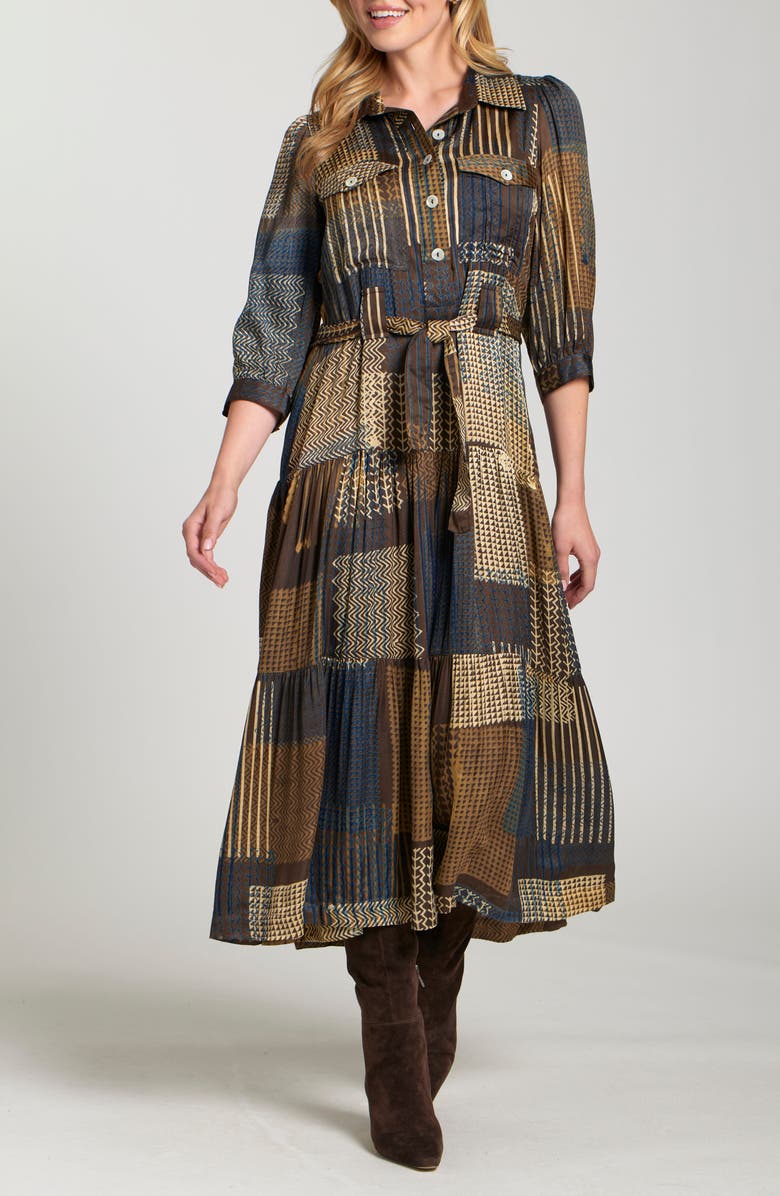 APNY Mixed Print Tiered Shirtdress, Main, color, 