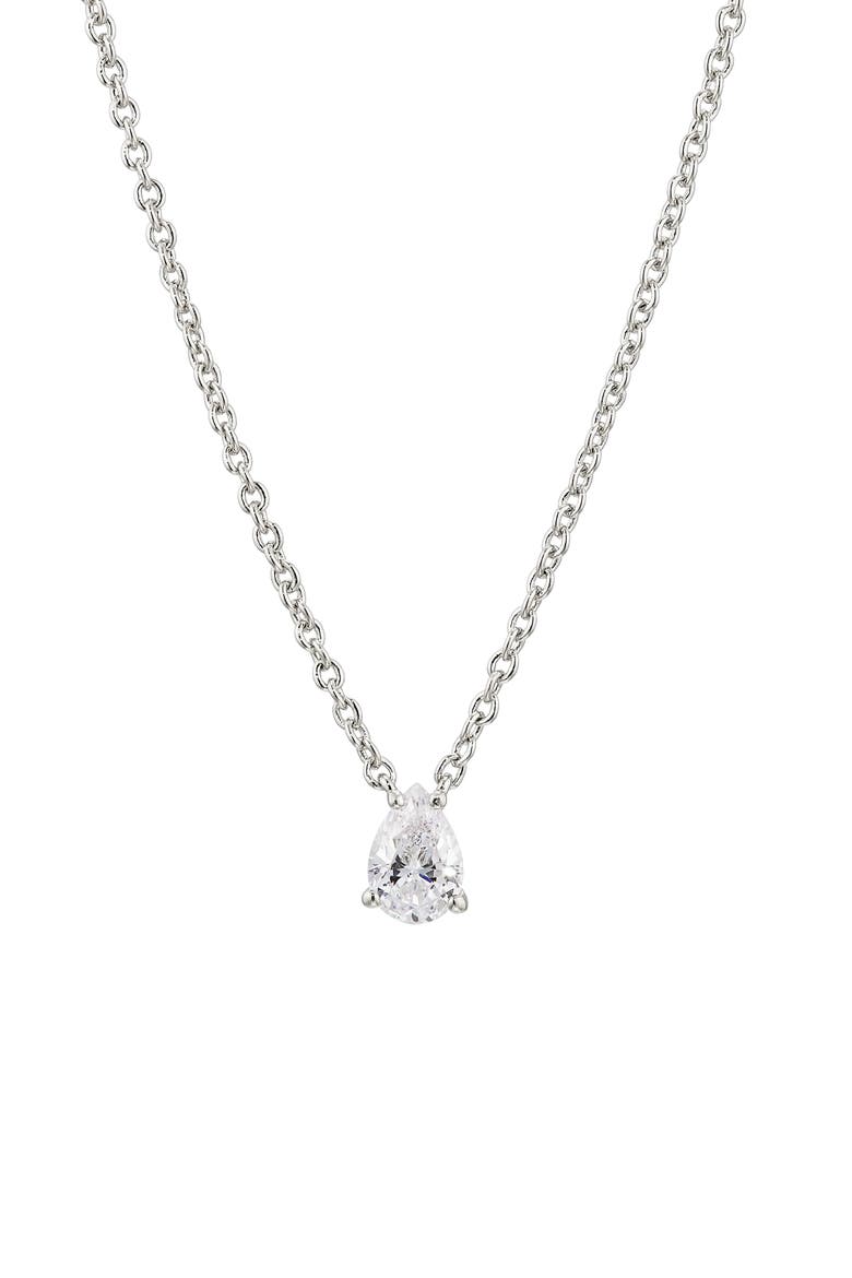 Modern Luv Small Pear Cubic Zirconia Pendant Necklace, Main, color, RHODIUM