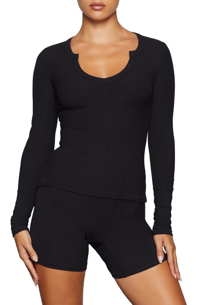 SKIMS Soft Lounge Split Neck Long Sleeve Top, Main, color,