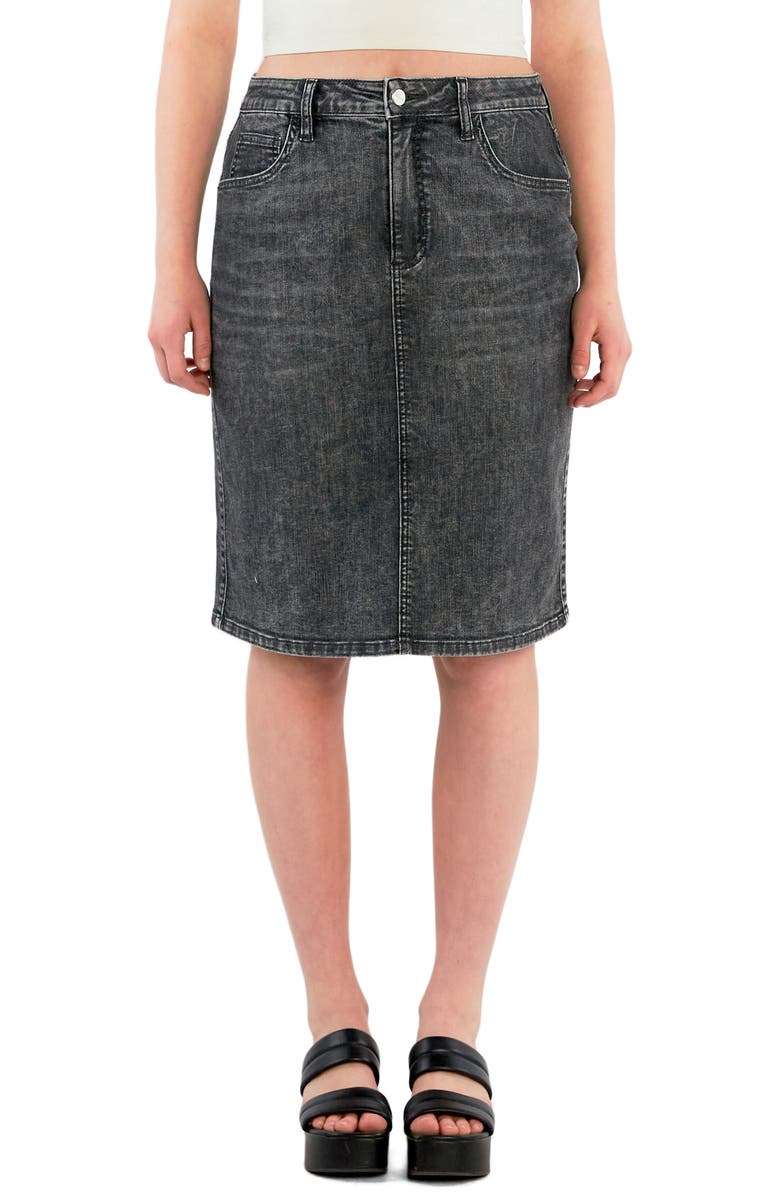 HINT OF BLU Daily Denim Midi Skirt, Main, color, Washed Grey