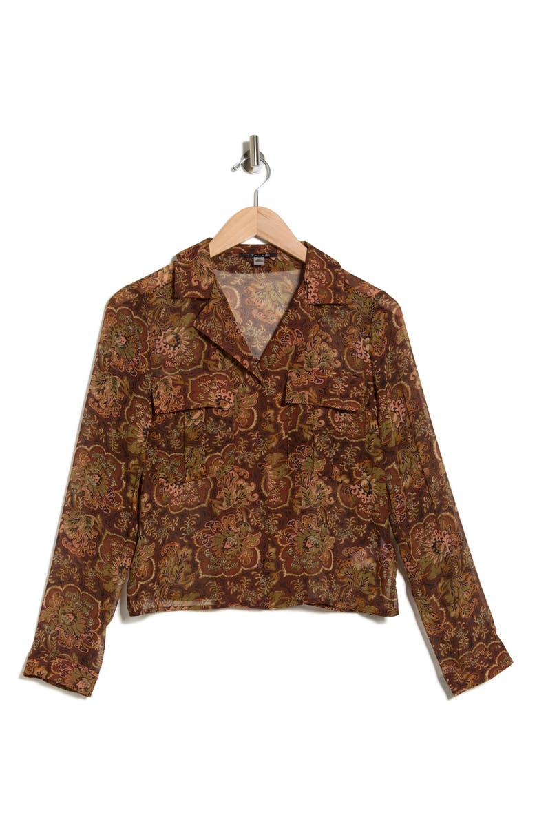 T Tahari Print Long Sleeve Crop Blouse, Alternate, color, Black Grid Tonal Flor