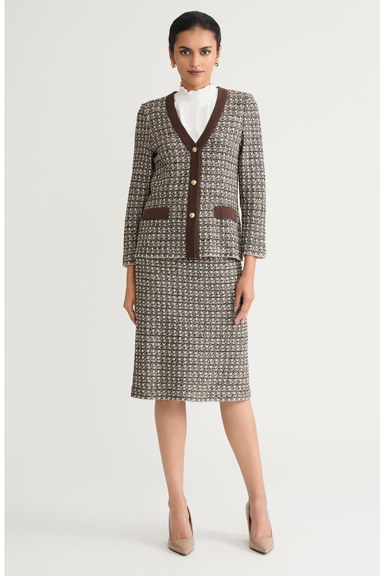 Tailored Contrast Trim Tweed Knit Jacket, Alternate, color, Dark Umber/Twig/Black/Ivory