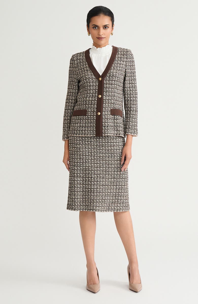 Ming Wang Tailored Contrast Trim Tweed Knit Jacket, Alternate, color, Dark Umber/Twig/Black/Ivory