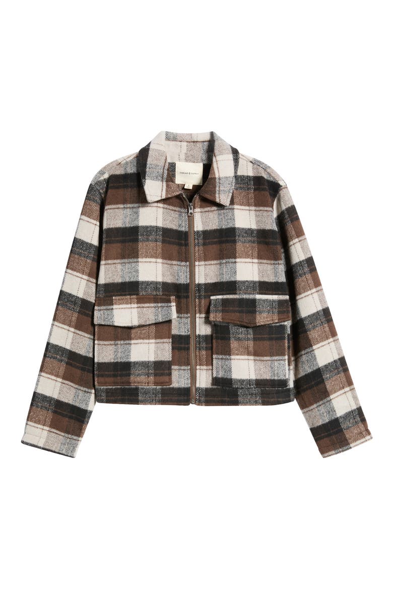 Plaid Zip Up Jacket, Alternate, color, BROWN PLAID