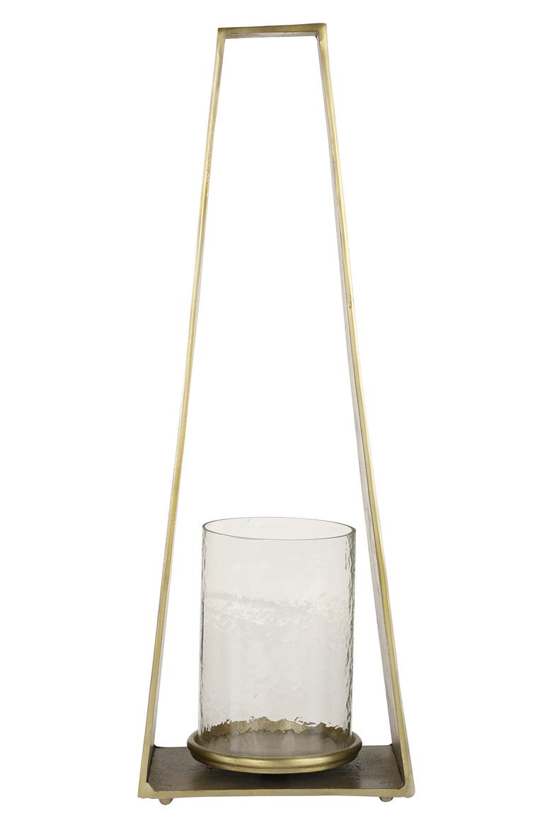 Large Goldtone Candle Holder with Hurricane Glass, Alternate, color, GOLD