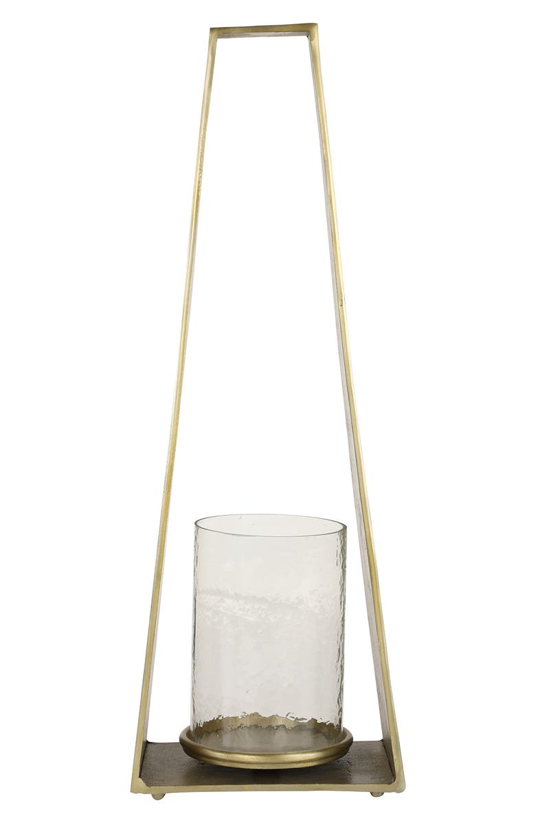 VIVIAN LUNE HOME Large Goldtone Candle Holder with Hurricane Glass, Alternate, color,