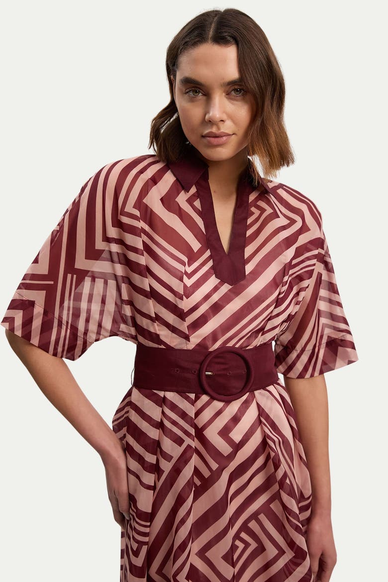Printed 3/4 Sleeve Plunge Midi Dress, Alternate, color, Stripe