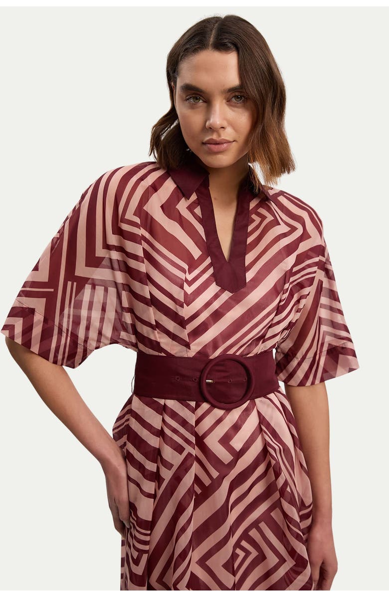 Karen Millen Printed 3/4 Sleeve Plunge Midi Dress, Alternate, color, Stripe