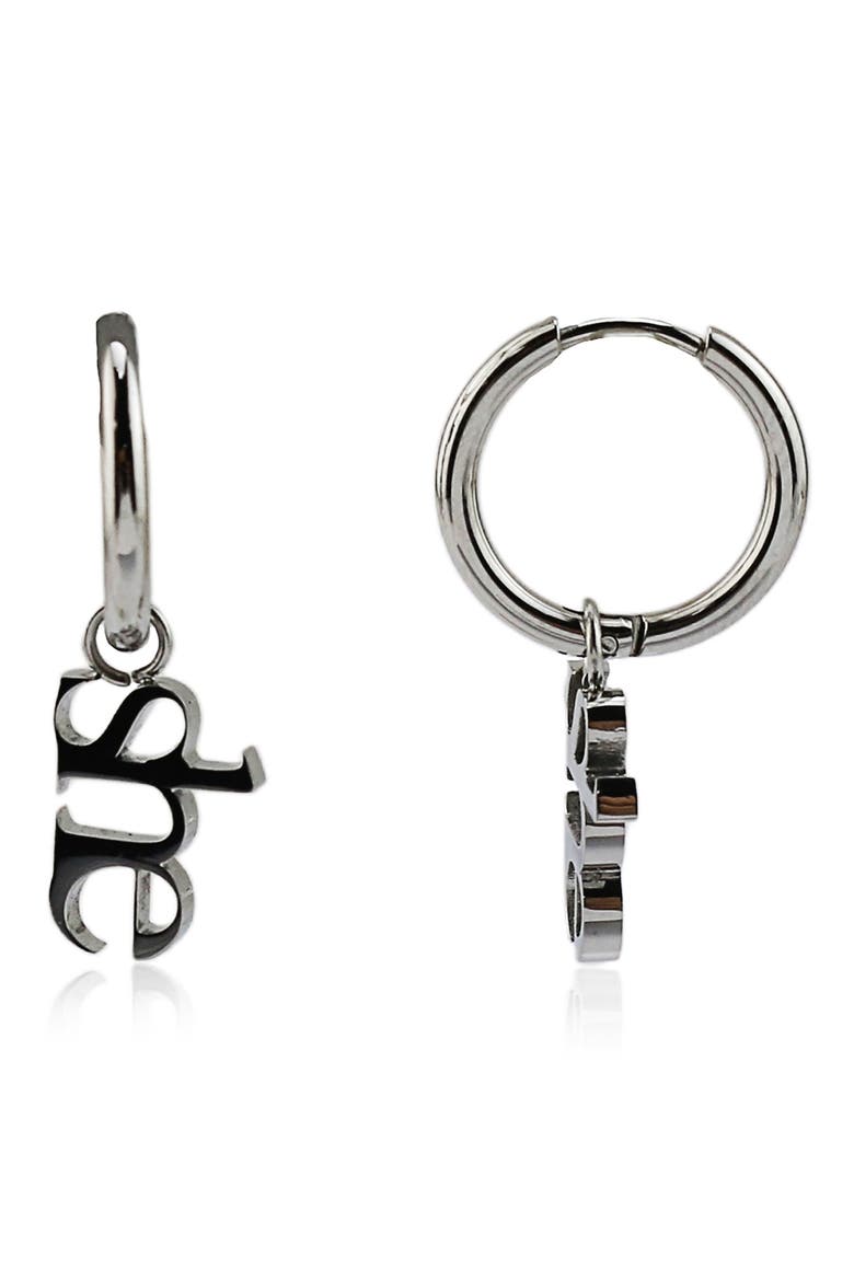 "She" Huggie Hoop Earrings, Main, color, SILVER