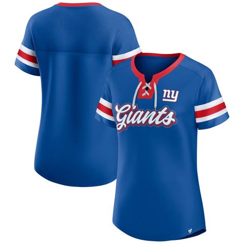 Women's Fanatics  Royal New York Giants True Catch Iconic Rhinestone Bling Athena Lace-Up T-Shirt