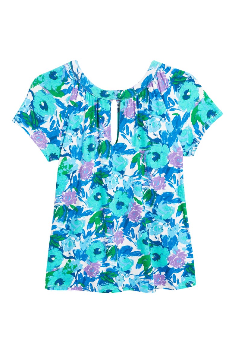 Floral Print Keyhole Top, Alternate, color, BLUE