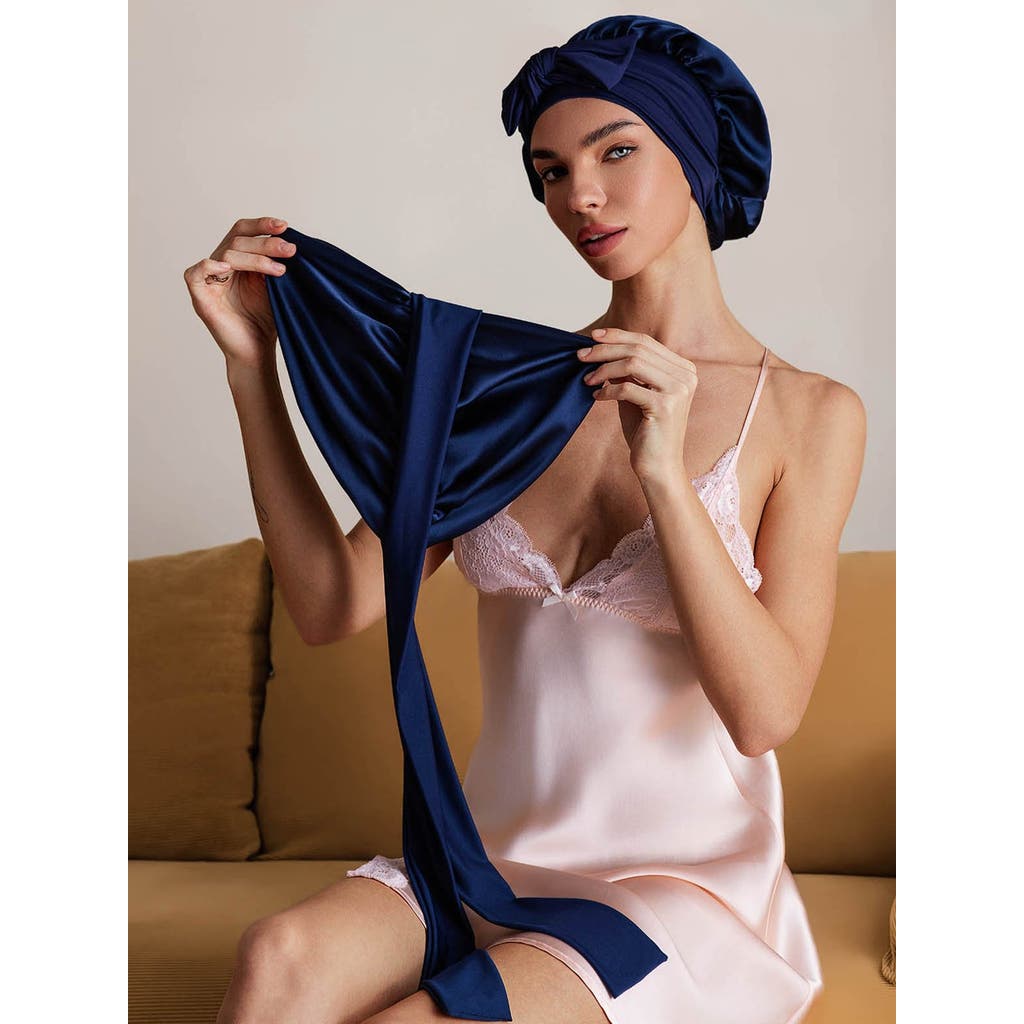 Silksilky Pure Silk Double-layer Bonnet In Blue
