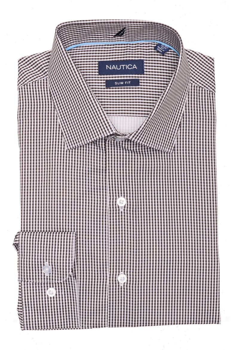 Slim Fit Check Print Dress Shirt, Alternate, color, BLACK
