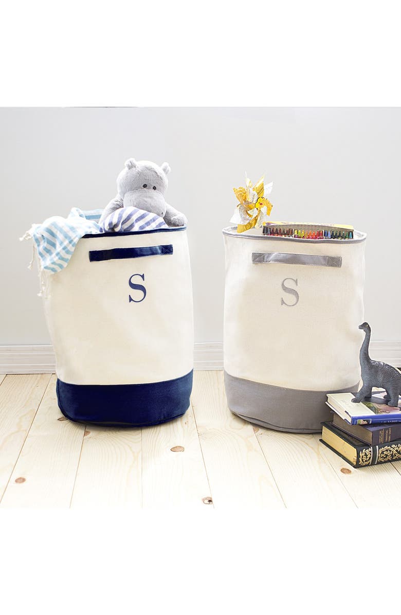 Cathy's Concepts Monogram Round Canvas Hamper, Alternate, color,