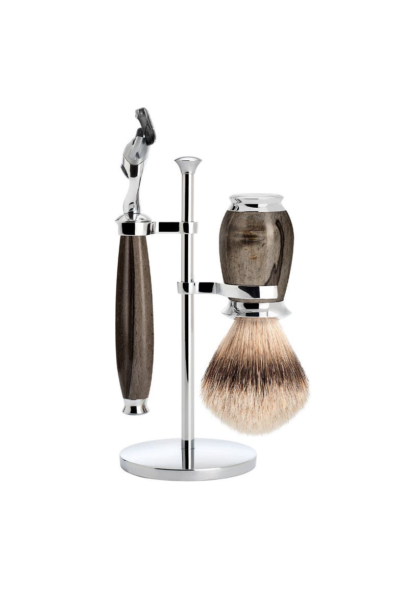 Purist Grained Beech Silvertip Badger Brush and Fusion Razor Shaving Set, Main, color, Grained Beech