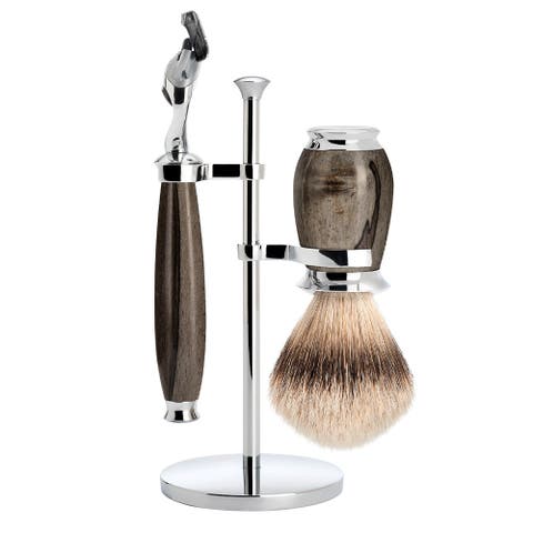 Purist Grained Beech Silvertip Badger Brush and Fusion Razor Shaving Set